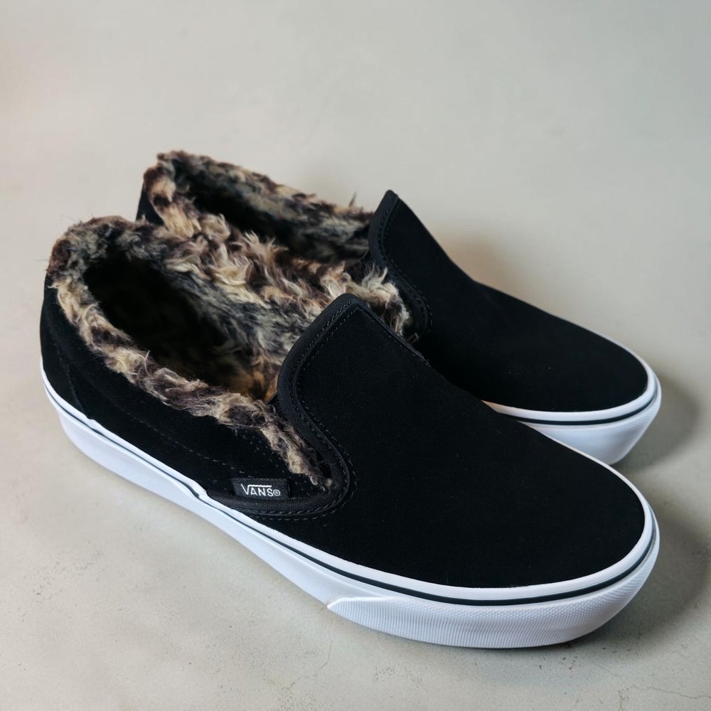 VANS Slip-On Black Leopard Fur Suede Womens Size 8.5 Shoes Sneakers *Worn Once.